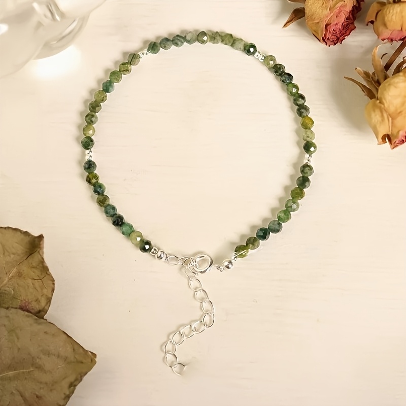 Natural Green Agate Minimalist Bead Bracelet, Wealth Protection